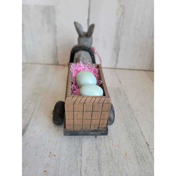 Unique wooden bunny Easter egg cart folk art vintage home decor - Picture 8 of 9